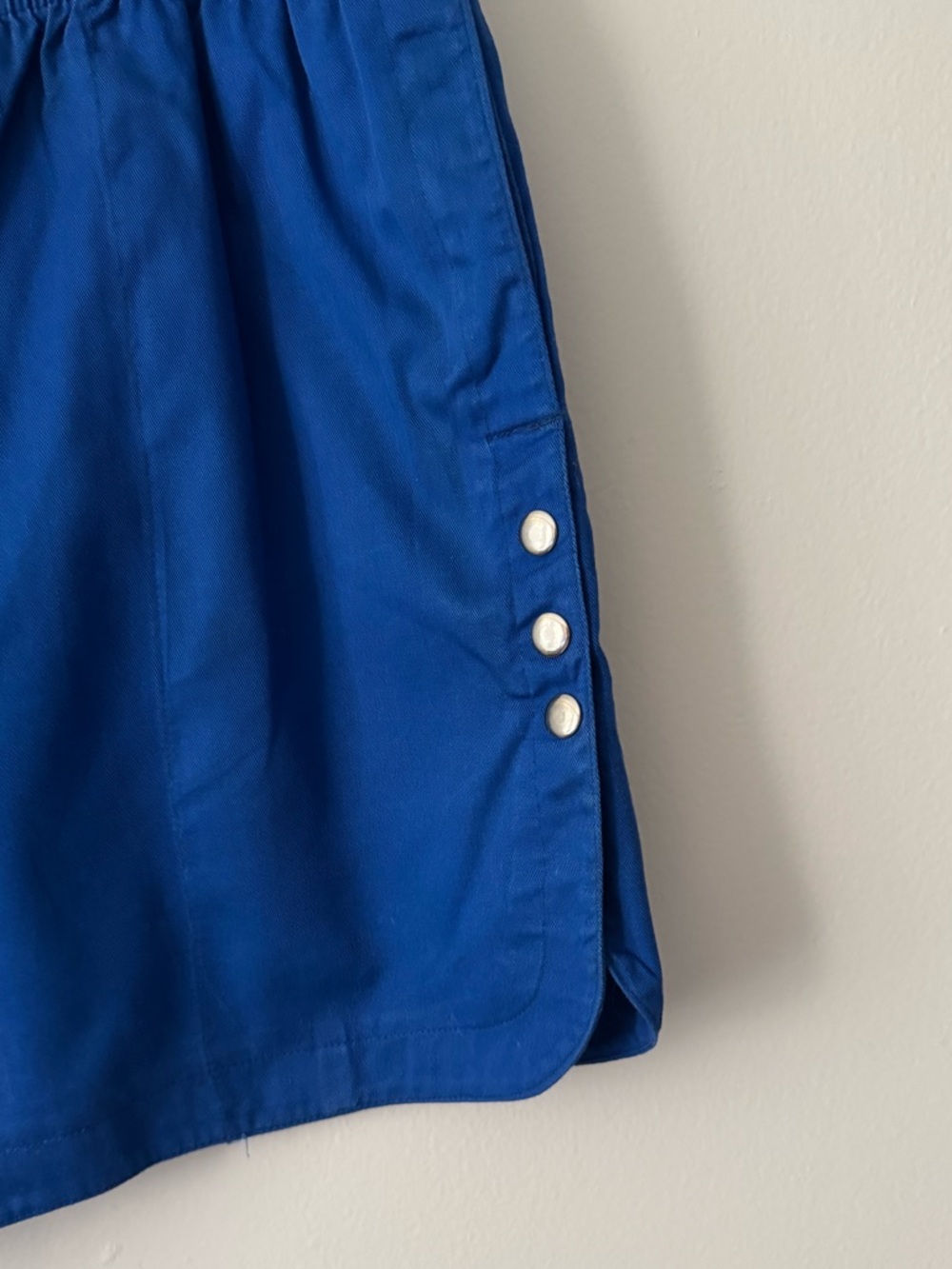 Vintage 80s/ 90s Blue Cotton Track Shorts with Silver Side Snap Detail - Picture 3 of 6